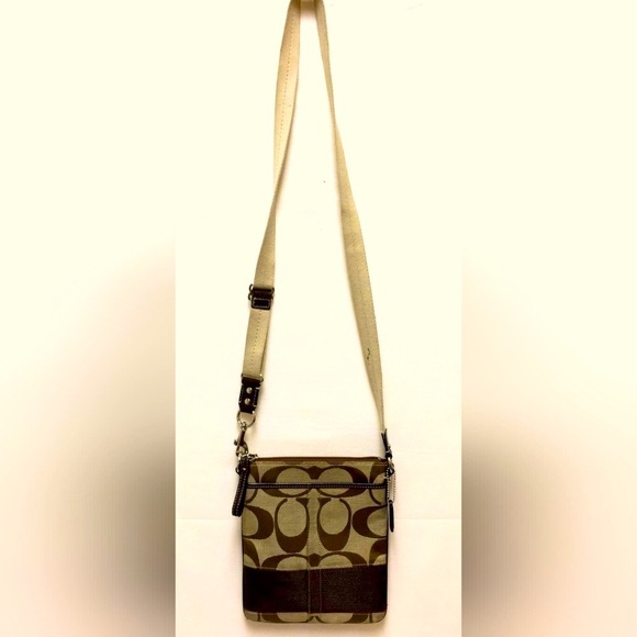 Coach Handbags - Coach Brown & Tan Monogram Small Crossbody Purse Bag